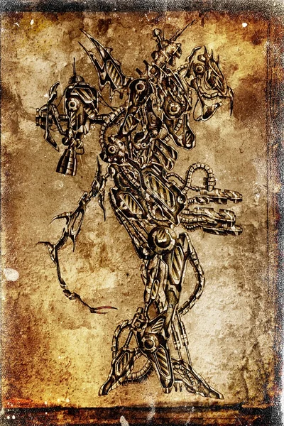 Retrato de un cyborg antiguo - ilustración de arte — Foto de Stock