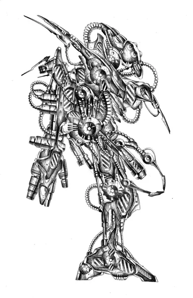 Konst stil cyborg ritning illustration — Stockfoto