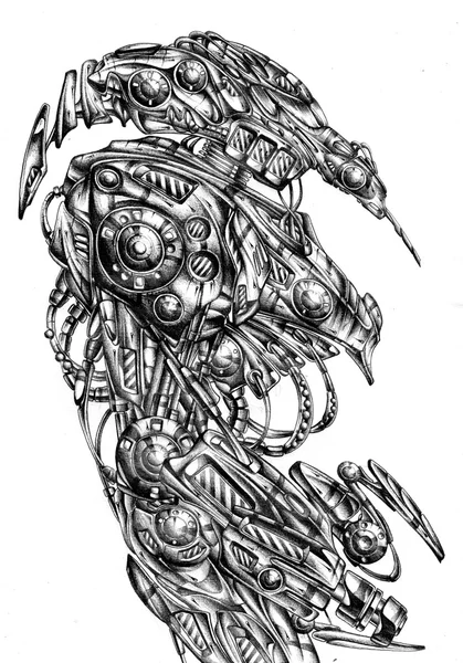 Arte estilo cyborg dibujo ilustración — Foto de Stock