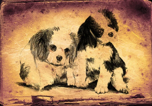 Rolig hund konst illustration på vintage bakgrund — Stockfoto