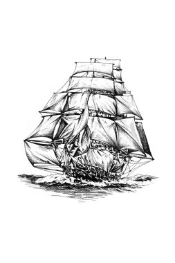 Deniz ya da okyanus sanat illüstrasyon gemi