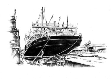 Deniz ya da okyanus sanat illüstrasyon gemi