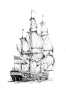 Deniz ya da okyanus sanat illüstrasyon gemi