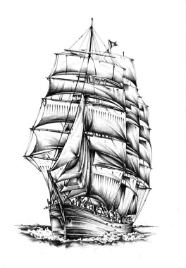 Deniz ya da okyanus sanat illüstrasyon gemi