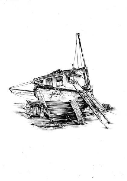 船在大海或海洋艺术插图 — 图库照片
