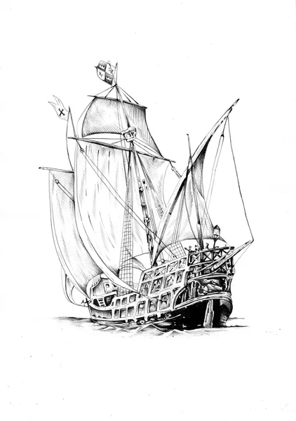 Navio no mar ou ilustração de arte oceânica — Fotografia de Stock