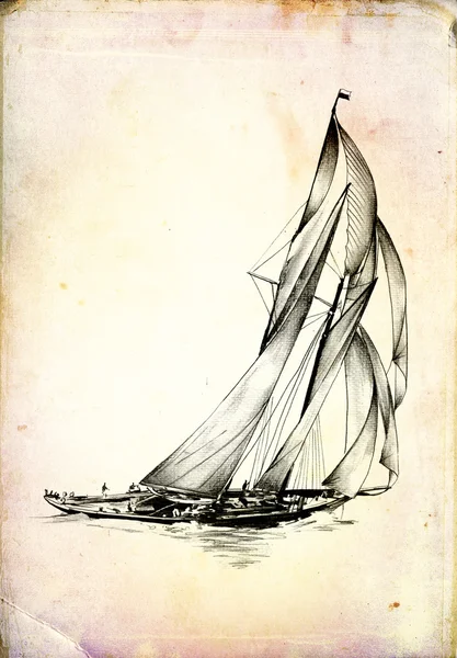 Vintage-Schiff auf dem Meer oder Ozean Art Illustration — Stockfoto