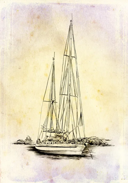 老式船在大海或海洋艺术图 — 图库照片