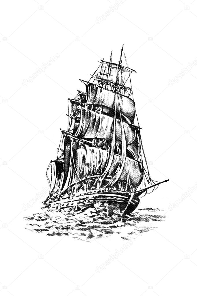 Ship on the sea or ocean art illustration