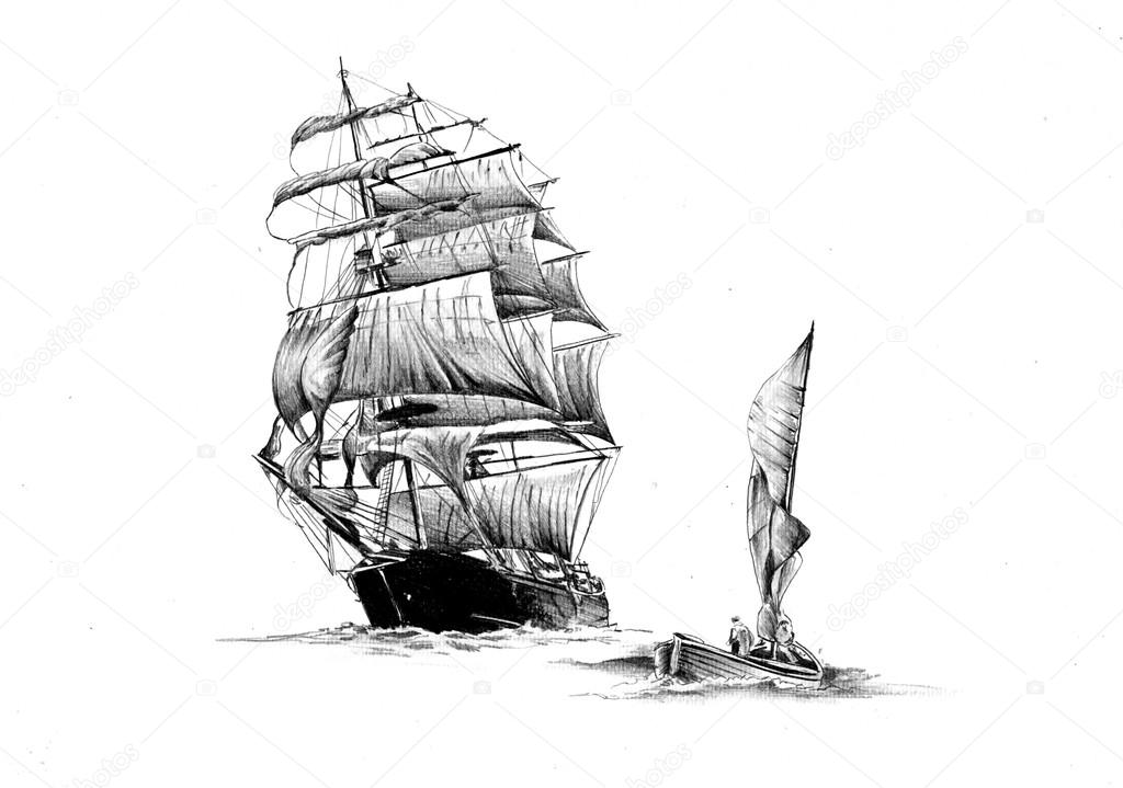 Ship on the sea or ocean art illustration