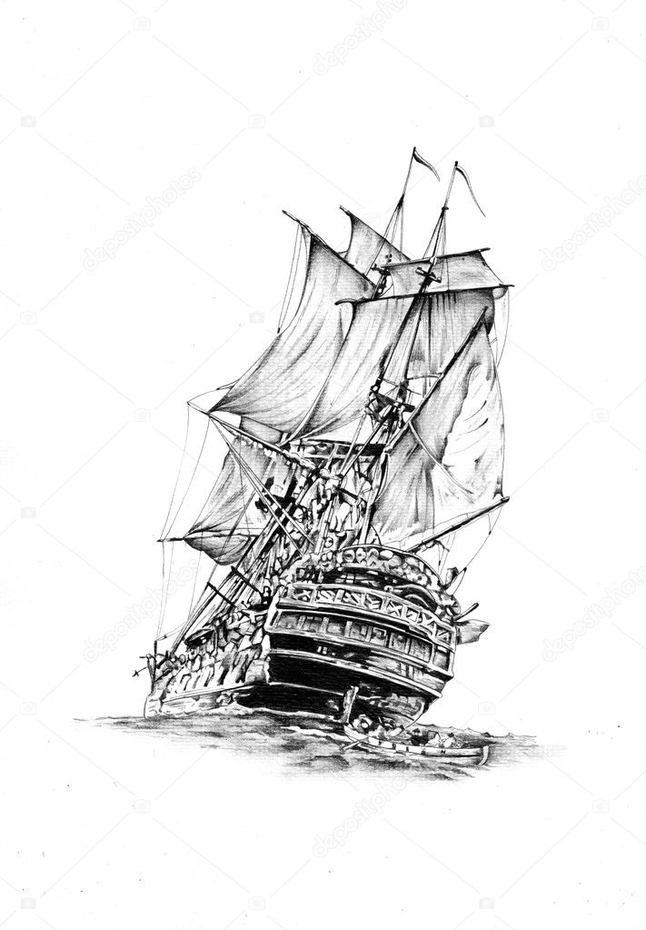 Ship on the sea or ocean art illustration