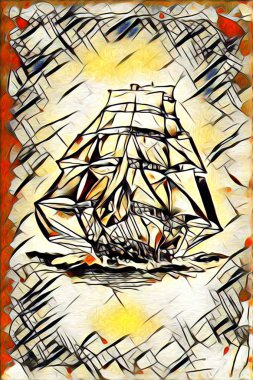 Eski gemi boyalı, petrol sanat illüstrasyon