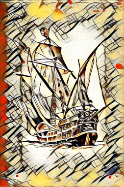 Eski gemi boyalı, petrol sanat illüstrasyon