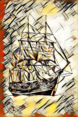 Eski gemi boyalı, petrol sanat illüstrasyon