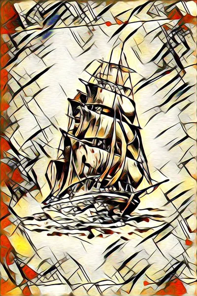 Vieux navire peint, illustration d'art à l'huile — Photo