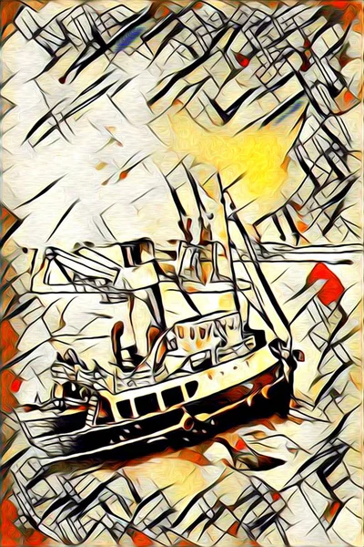 Antiguo barco pintado, ilustración de arte al óleo —  Fotos de Stock