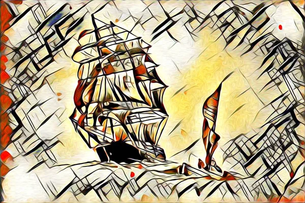 Velho navio pintado, ilustração de arte a óleo — Fotografia de Stock