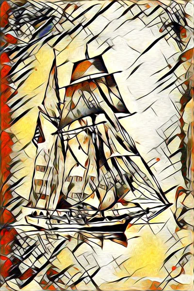 Old ship painted, oil art illustration — Stock Photo, Image