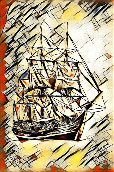 Altes Schiff bemalt, Öl-Kunst-Illustration — Stockfoto