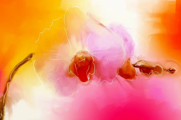 Cat minyak dengan ilustrasi seni Bunga anggrek — Stok Foto