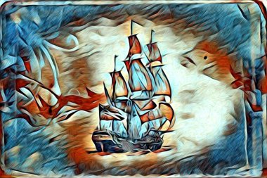 Deniz ya da okyanus sanat illüstrasyon gemi