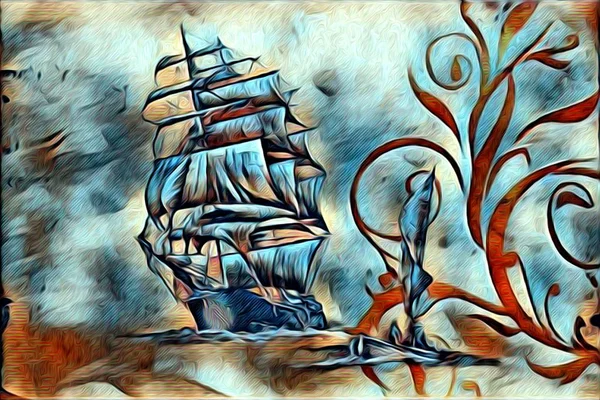 Fartyg på havet eller ocean konst illustrationen — Stockfoto