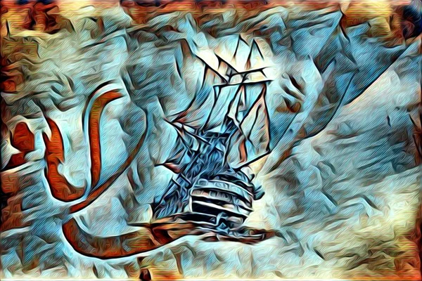 Het schip op de zee of Oceaan kunst illustratie — Stockfoto