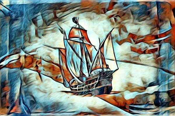 A hajó a tenger, vagy óceán illusztráció — Stock Fotó