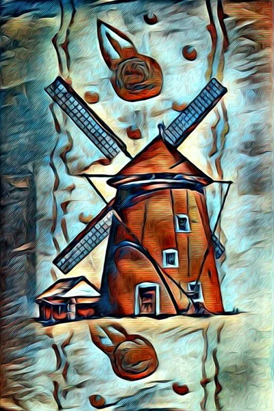 Windmill gamla retro vintage målning — Stockfoto