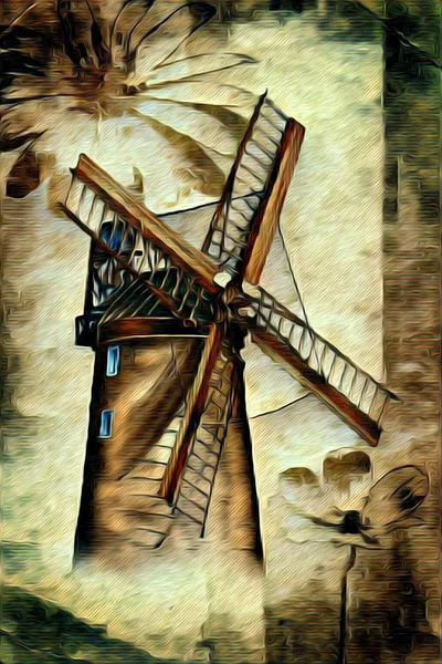 Molino de viento viejo pintura retro vintage — Foto de Stock