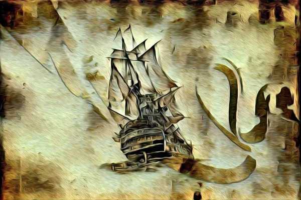 Het schip op de zee of Oceaan kunst illustratie — Stockfoto