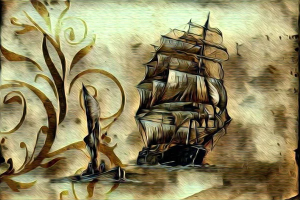 船在大海或海洋艺术插图 — 图库照片