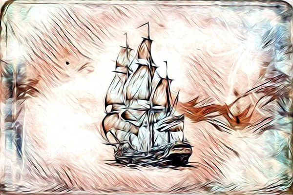 Ship on the sea or ocean art illustration — Stock Photo, Image