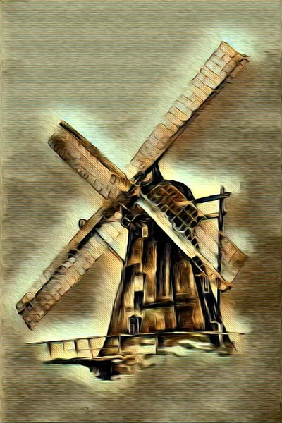 Větrný mlýn starý retro vintage obraz — Stock fotografie