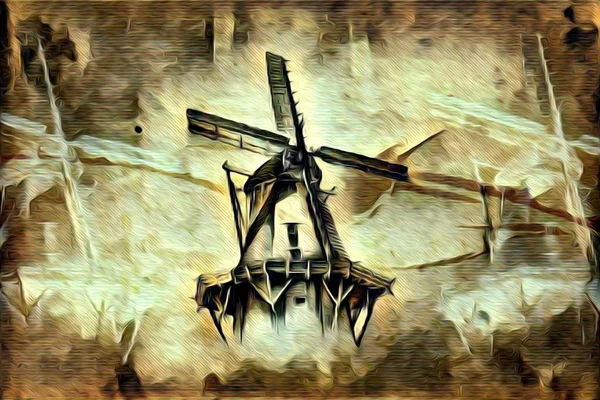 Windmill old retro vintage painting — Stock Photo, Image