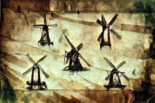 Molino de viento viejo pintura retro vintage — Foto de Stock