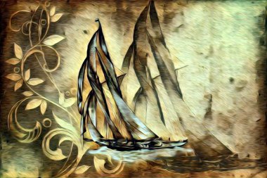 Deniz ya da okyanus sanat illüstrasyon gemi