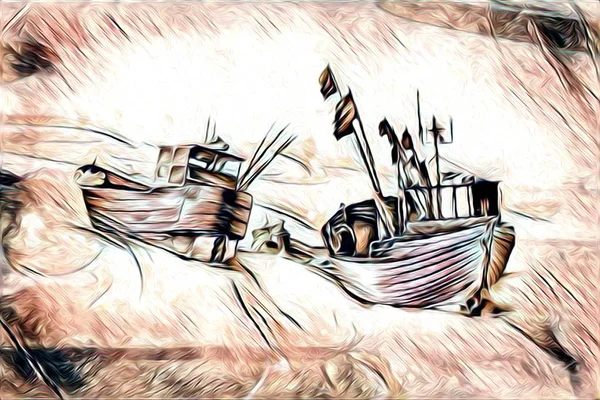 Statek na ilustracji sztuki morza lub oceanu — Zdjęcie stockowe