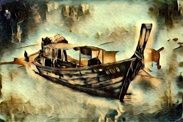 Het schip op de zee of Oceaan kunst illustratie — Stockfoto