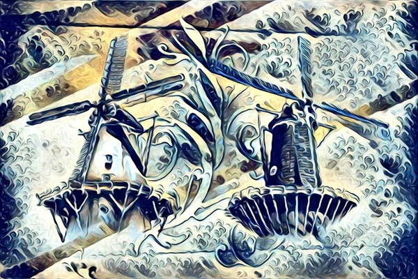 풍차 오래 된 레트로 빈티지 페인팅 — 스톡 사진