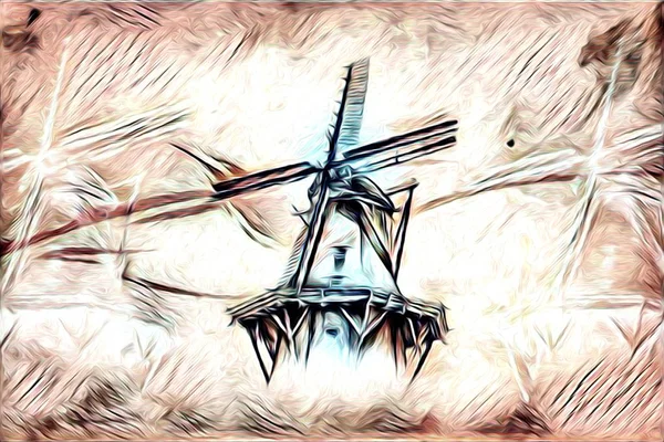 風車古いレトロなビンテージ絵画 — ストック写真