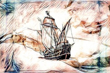 Deniz ya da okyanus sanat illüstrasyon gemi