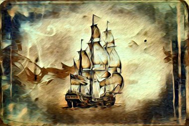 Deniz ya da okyanus sanat illüstrasyon gemi