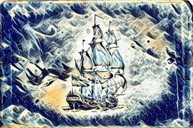 Deniz ya da okyanus sanat illüstrasyon gemi