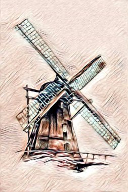 yel değirmeni eski retro vintage boyama