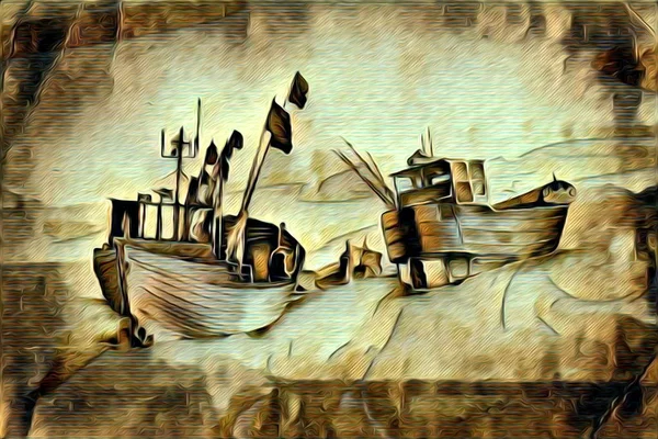 Barco en el mar o el océano ilustración de arte — Foto de Stock
