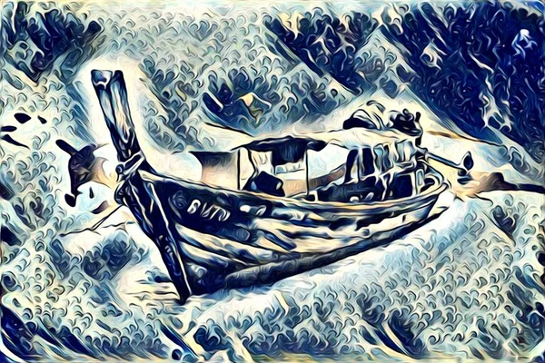 Het schip op de zee of Oceaan kunst illustratie — Stockfoto