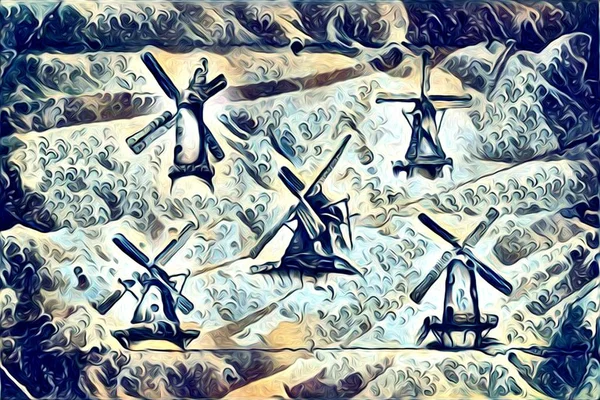 Windmill gamla retro vintage målning — Stockfoto