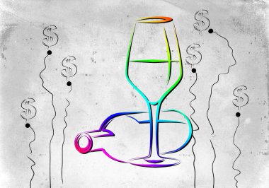 Yaratıcı bir arka plan üzerinde şarap sanat illüstrasyon