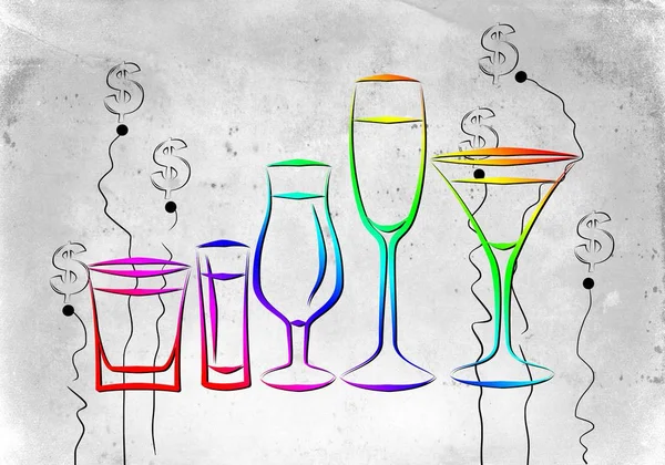 Diferentes tipos de álcool em um fundo criativo — Fotografia de Stock